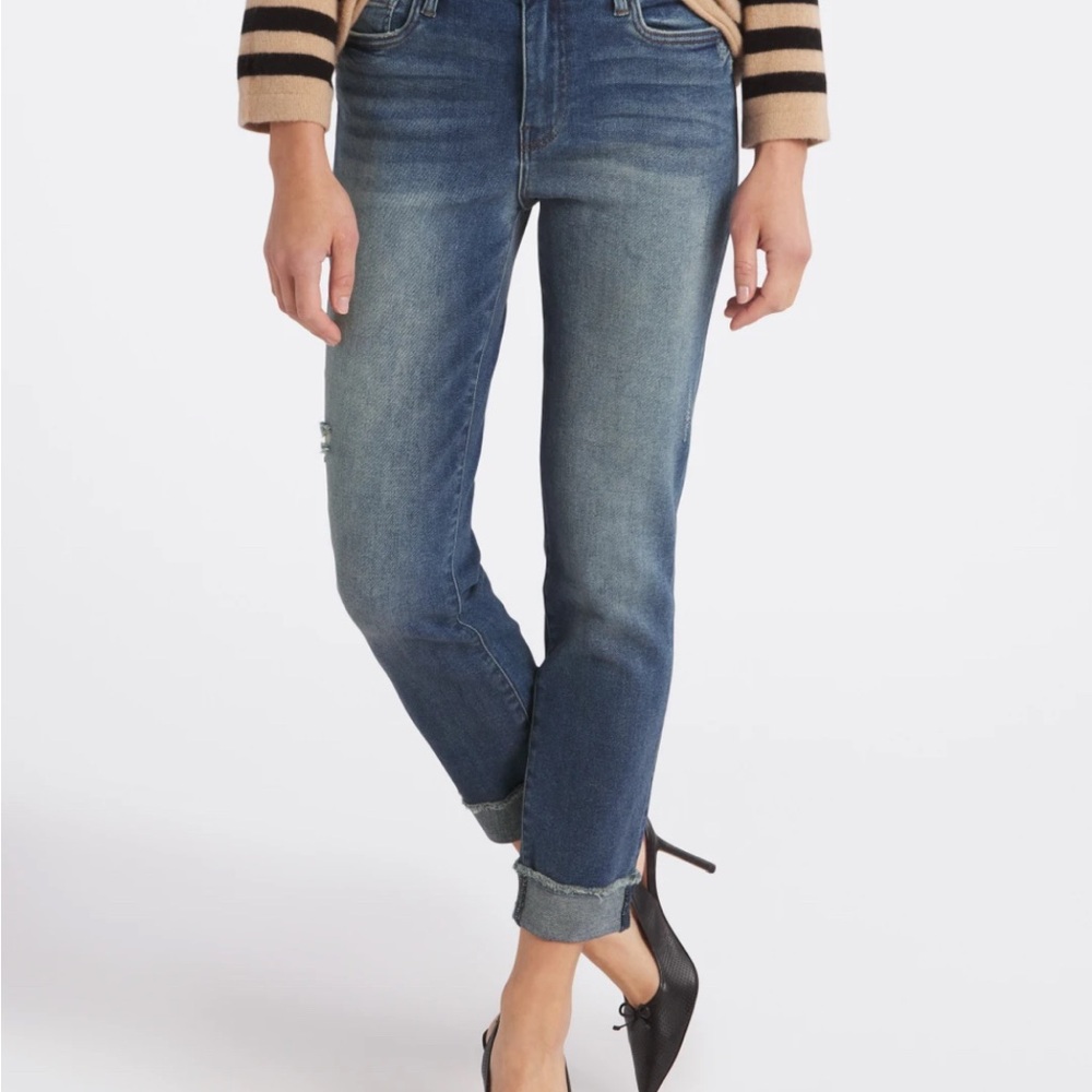Kut from the Kloth Amy Frayed Hem Boyfriend Jean Size 12 inseam 27